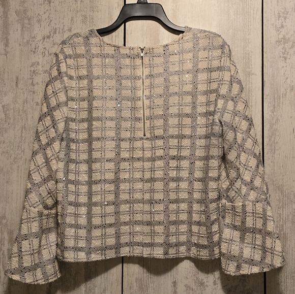 Eva Mendez for NY & Co Cropped Tweed Blouse with Sequin Finish sz 14 - Picture 2 of 5
